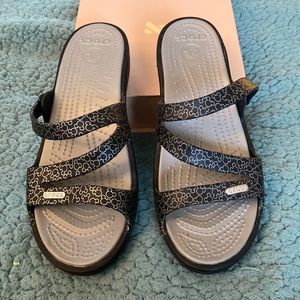 Womens Crocs with silver Mickey heads size 8W